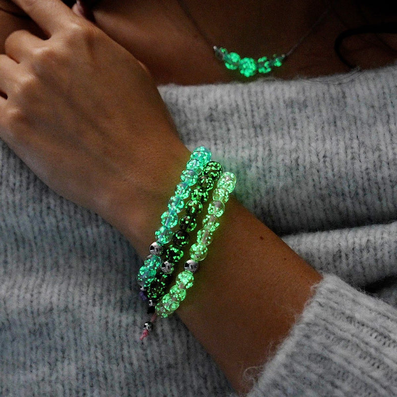 Rosenwasser | Silber | Glühwürmchen-Glas-Makramee-Armband