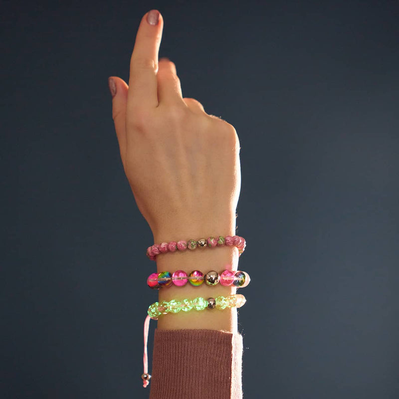 Rosenwasser | Silber | Glühwürmchen-Glas-Makramee-Armband