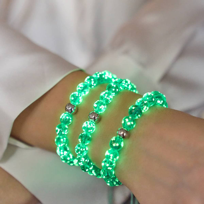 Blaugrün | Silber | Glühwürmchen-Glas-Makramee-Armband