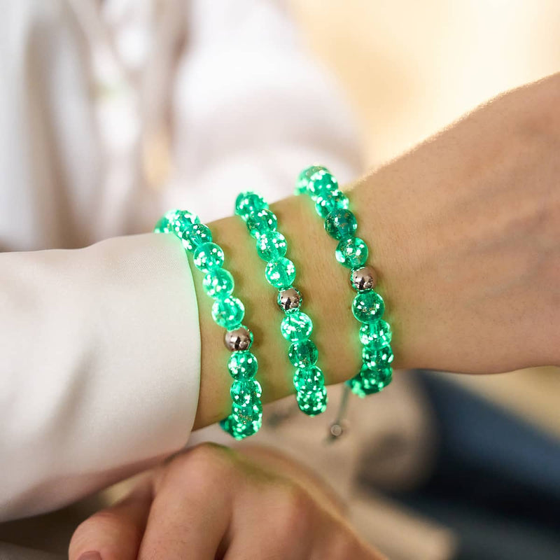 Blaugrün | Silber | Glühwürmchen-Glas-Makramee-Armband