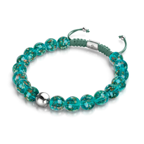 Blaugrün | Silber | Glühwürmchen-Glas-Makramee-Armband