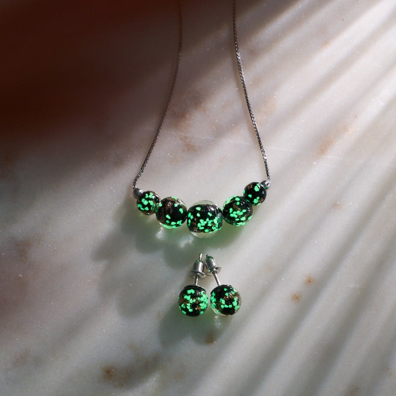 Obsidian | 925er Sterlingsilber | Glühwürmchen-Glas-Ohrstecker