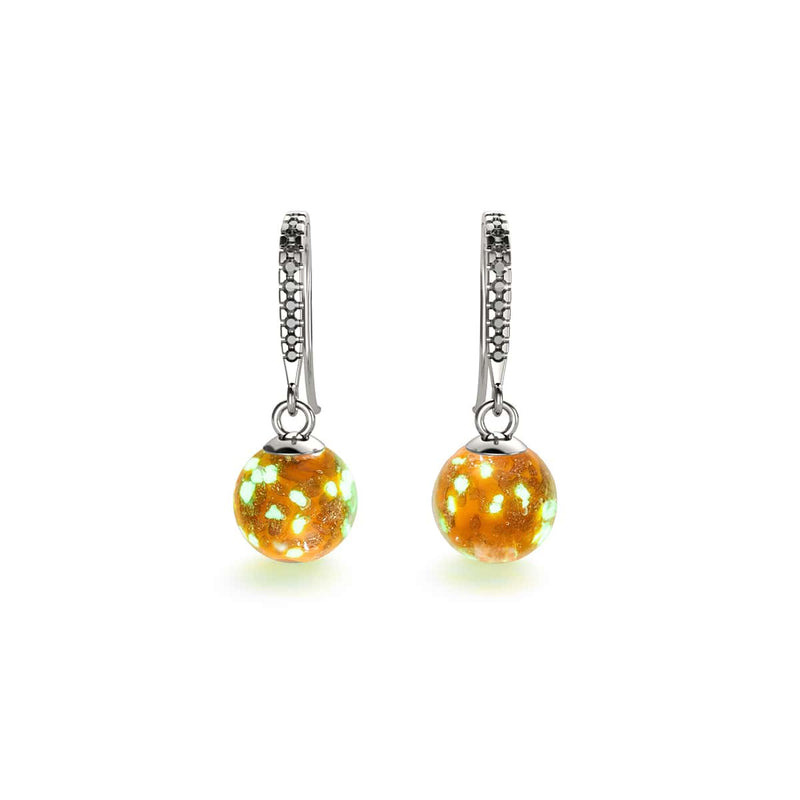 Mandarine | 925 Sterling Silber | Glühwürmchen-Glas-Huggie-Ohrringe