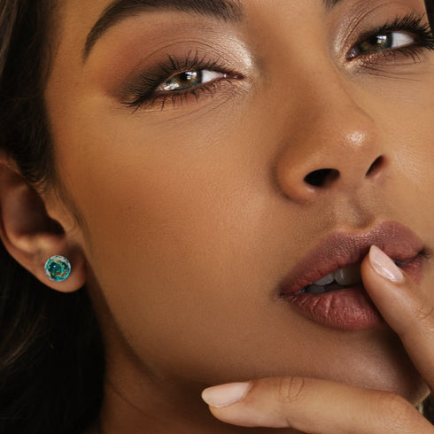 Blaugrün | 925er Sterlingsilber | Glühwürmchen-Ohrstecker aus Glas