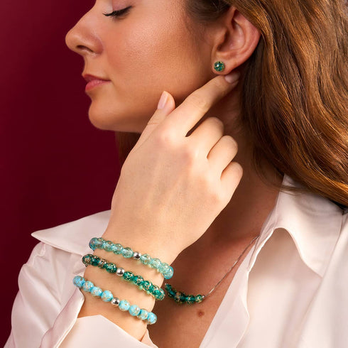 Blaugrün | 925er Sterlingsilber | Glühwürmchen-Ohrstecker aus Glas