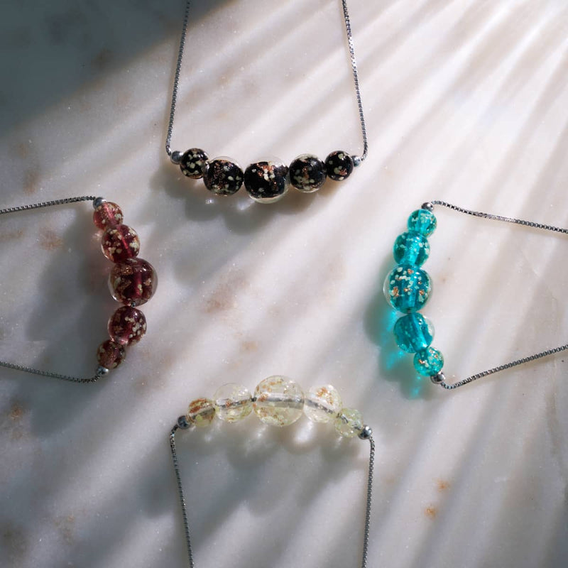 Alabaster | 925er Sterlingsilber | Glühwürmchen-Glas-Halskette mit Unendlichkeitsverschluss