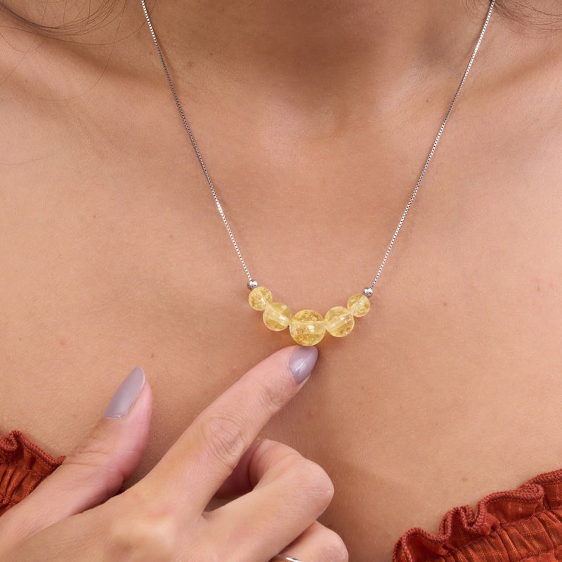 Bernstein | 925er Sterlingsilber | Glühwürmchen-Glas-Halskette mit Unendlichkeitsverschluss