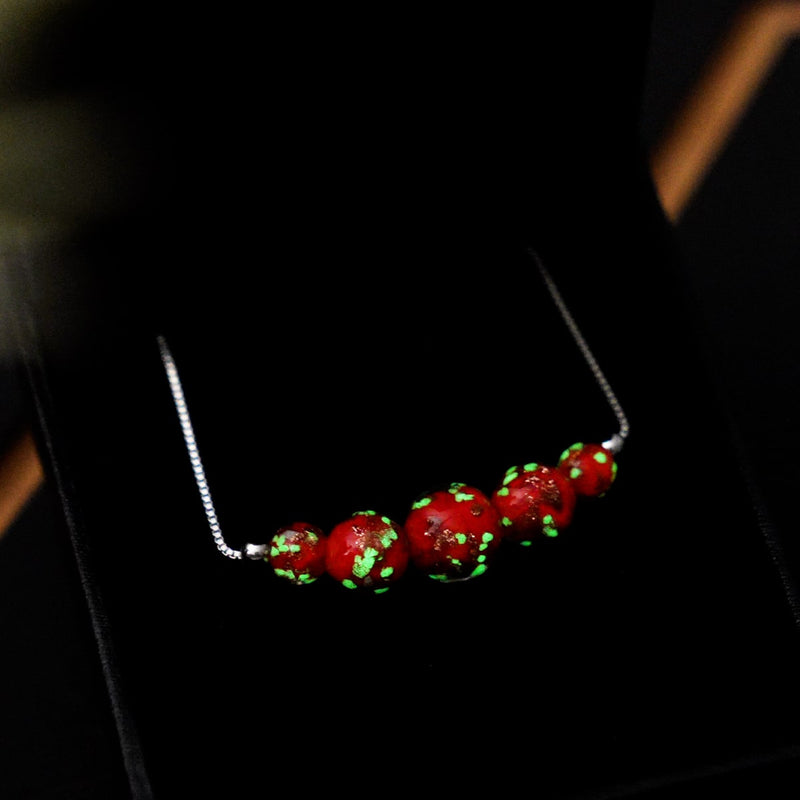 Purpurrot | 925 Sterling Silber | Glühwürmchen-Glas-Halskette mit Unendlichkeitsverschluss