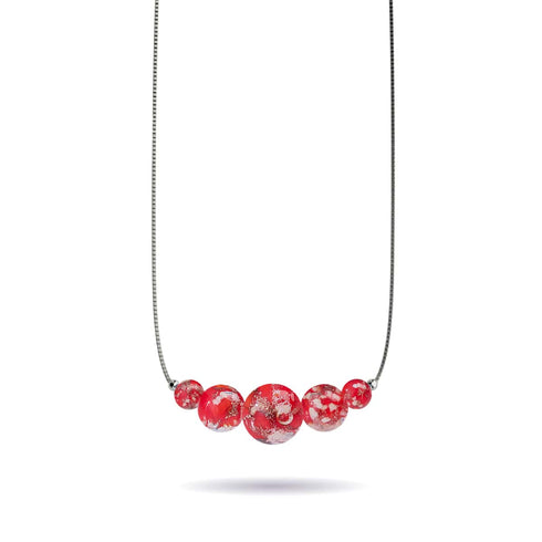 Purpurrot | 925 Sterling Silber | Glühwürmchen-Glas-Halskette mit Unendlichkeitsverschluss