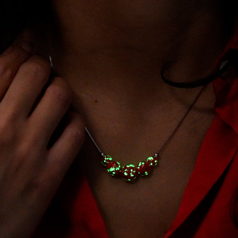 Purpurrot | 925 Sterling Silber | Glühwürmchen-Glas-Halskette mit Unendlichkeitsverschluss