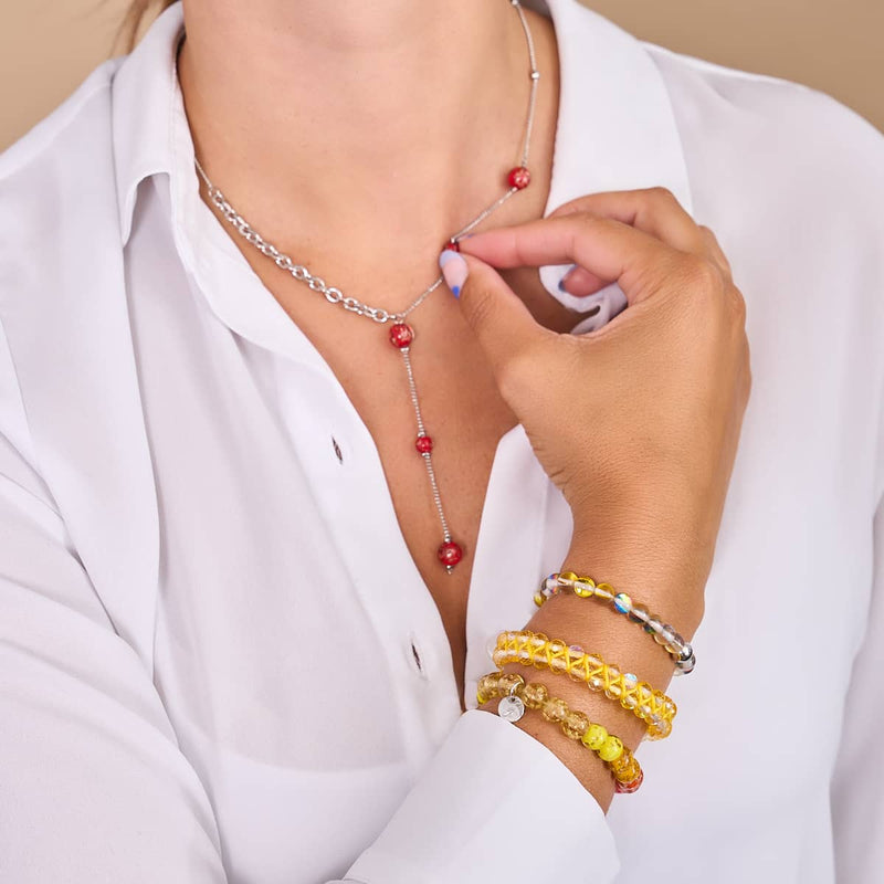 Purpurrot | Silber | Firefly Glas Kaskaden Doppelanhänger