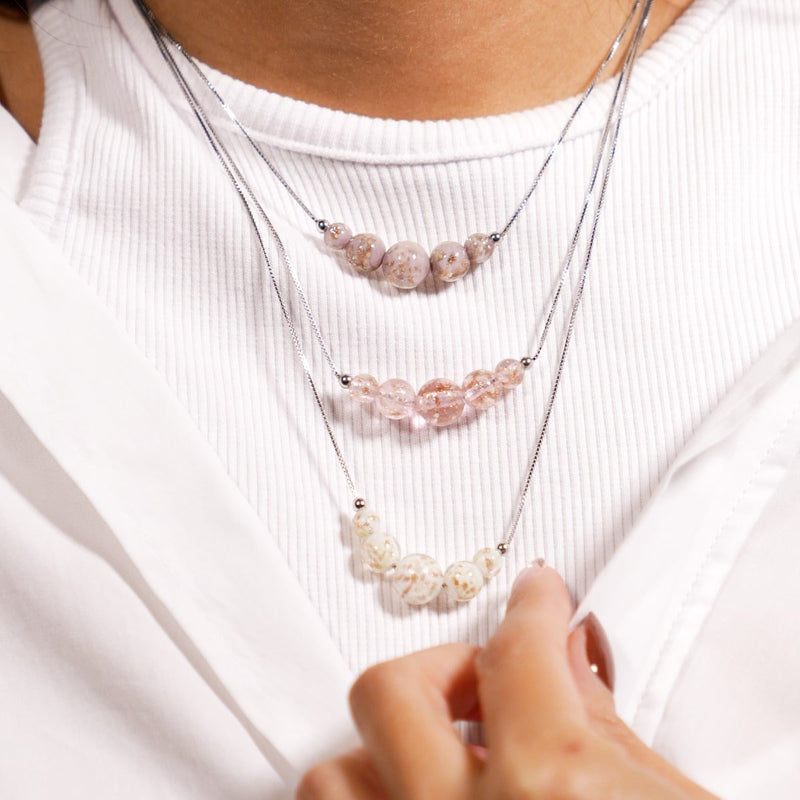 Elfenbein | 925er Sterlingsilber | Glühwürmchen-Glas-Halskette mit Unendlichkeitsverschluss