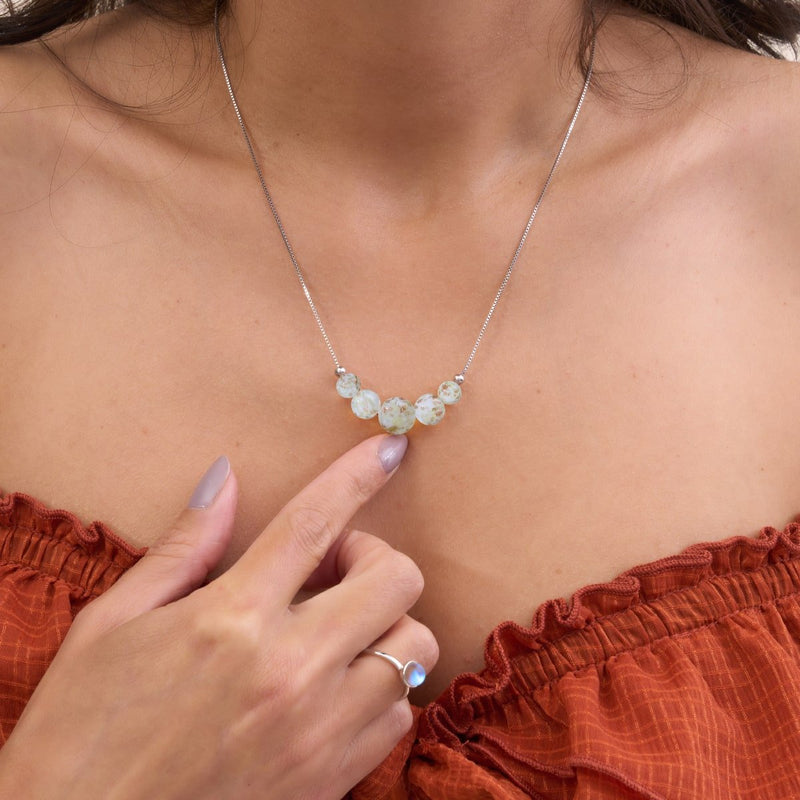 Elfenbein | 925er Sterlingsilber | Glühwürmchen-Glas-Halskette mit Unendlichkeitsverschluss