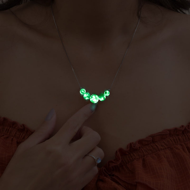 Elfenbein | 925er Sterlingsilber | Glühwürmchen-Glas-Halskette mit Unendlichkeitsverschluss