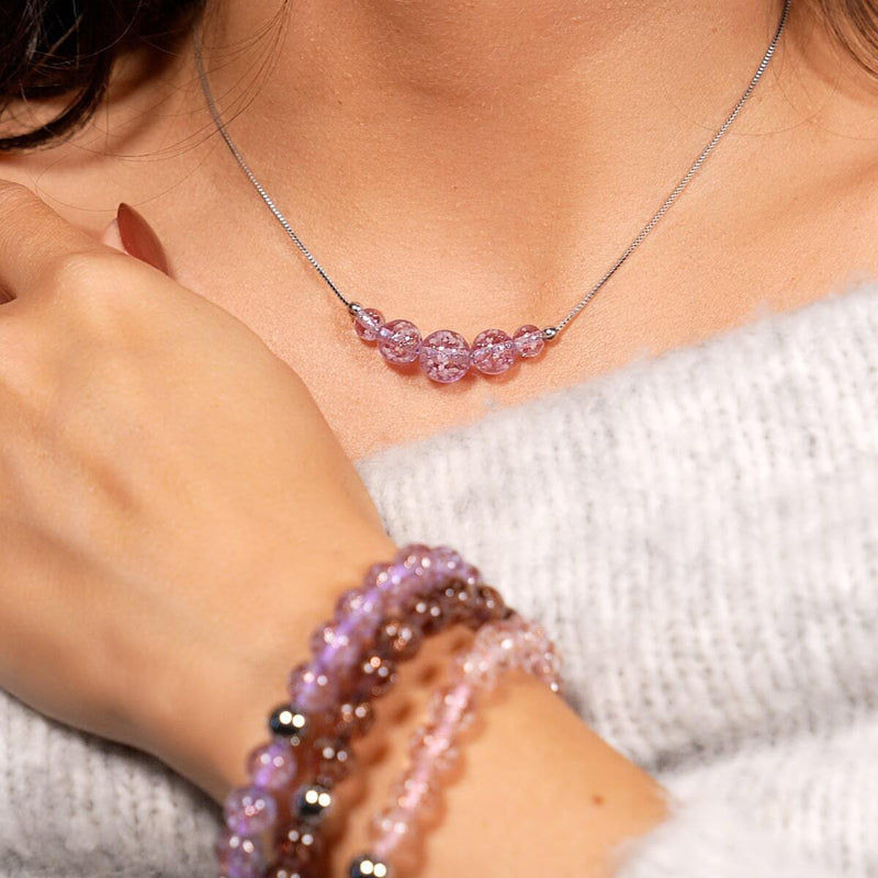 Flieder | 925 Sterling Silber | Glühwürmchen-Glas-Halskette mit Unendlichkeitsverschluss