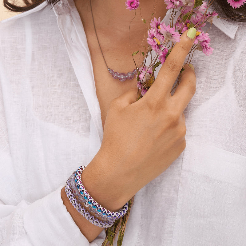 Flieder | 925 Sterling Silber | Glühwürmchen-Glas-Halskette mit Unendlichkeitsverschluss