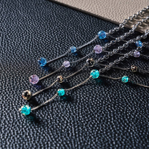 Lila | Silber | Firefly Glas Kaskaden Doppelanhänger