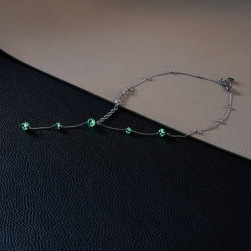 Obsidian | Silber | Glühwürmchen-Glas-Kaskaden-Doppelanhänger