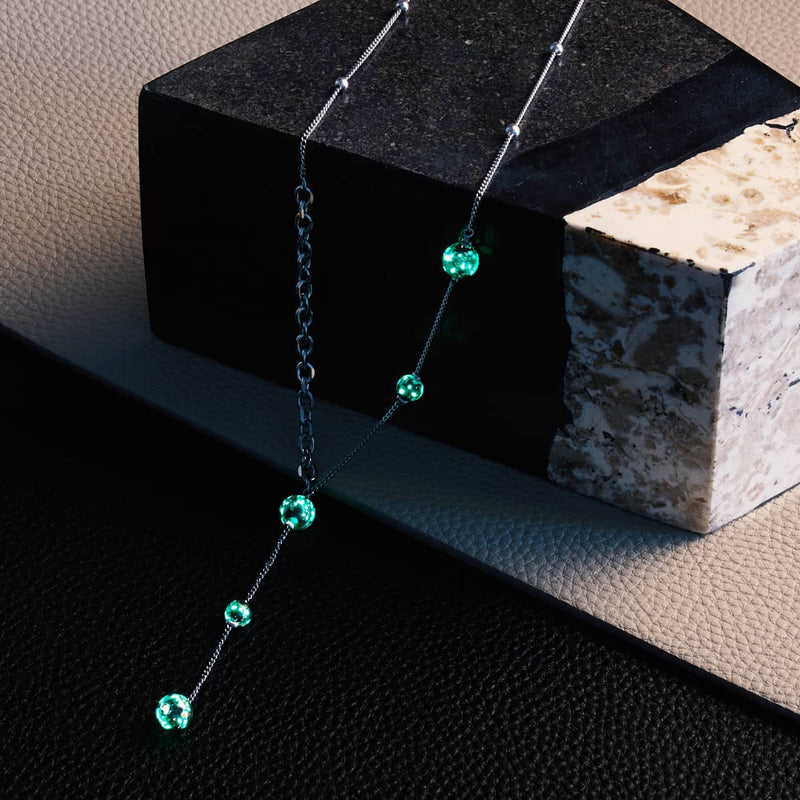 Obsidian | Silber | Glühwürmchen-Glas-Kaskaden-Doppelanhänger