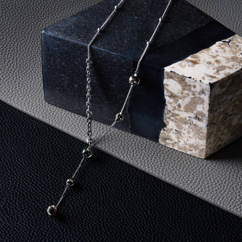 Obsidian | Silber | Glühwürmchen-Glas-Kaskaden-Doppelanhänger