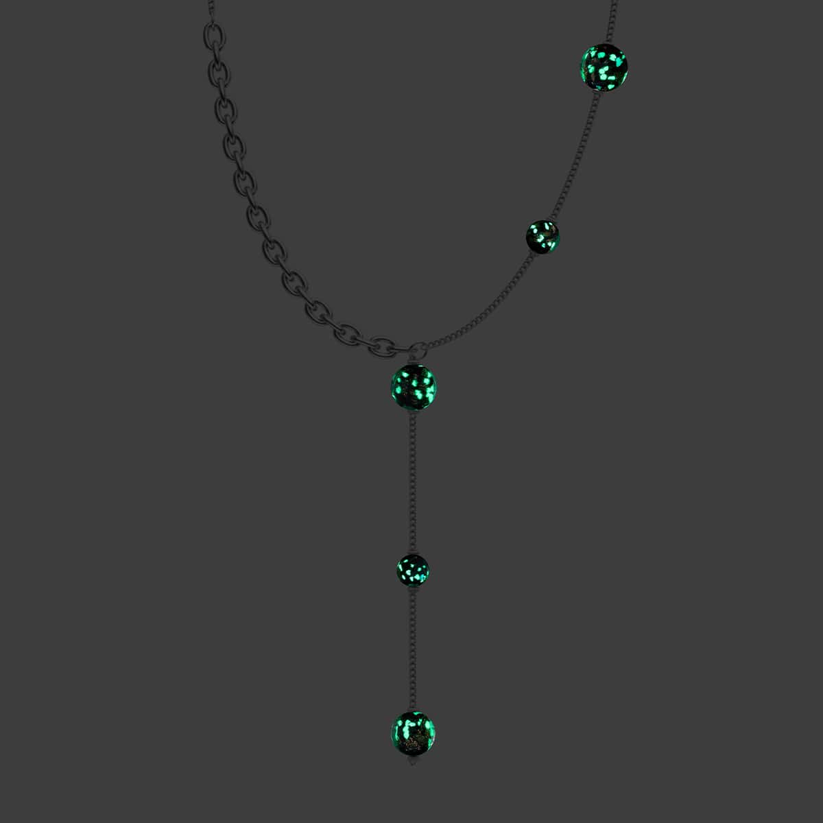 Obsidian | Silber | Glühwürmchen-Glas-Kaskaden-Doppelanhänger