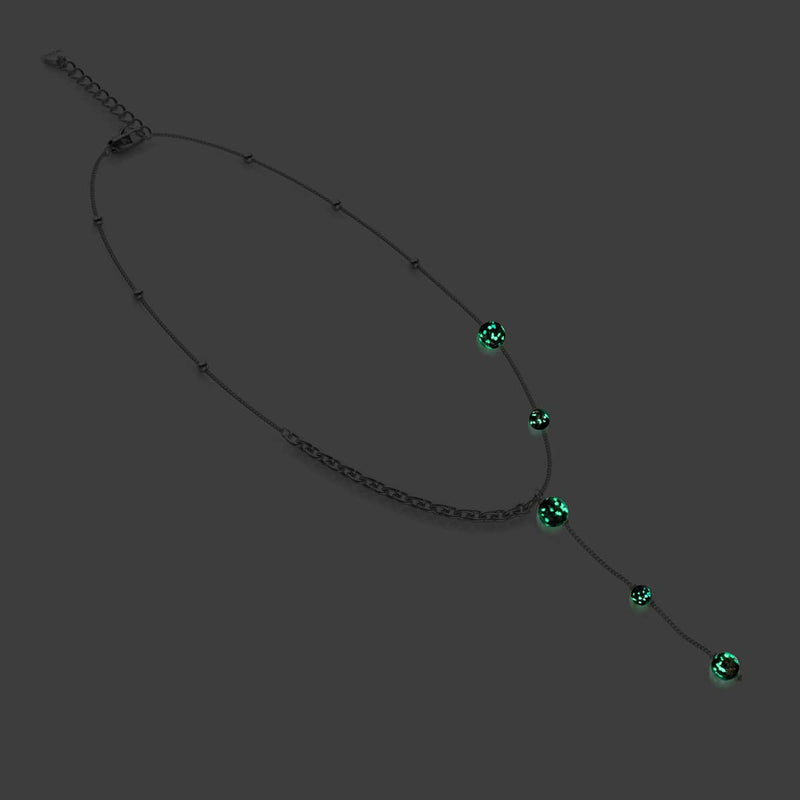 Obsidian | Silber | Glühwürmchen-Glas-Kaskaden-Doppelanhänger