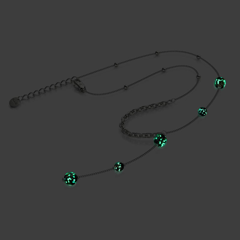 Obsidian | Silber | Glühwürmchen-Glas-Kaskaden-Doppelanhänger