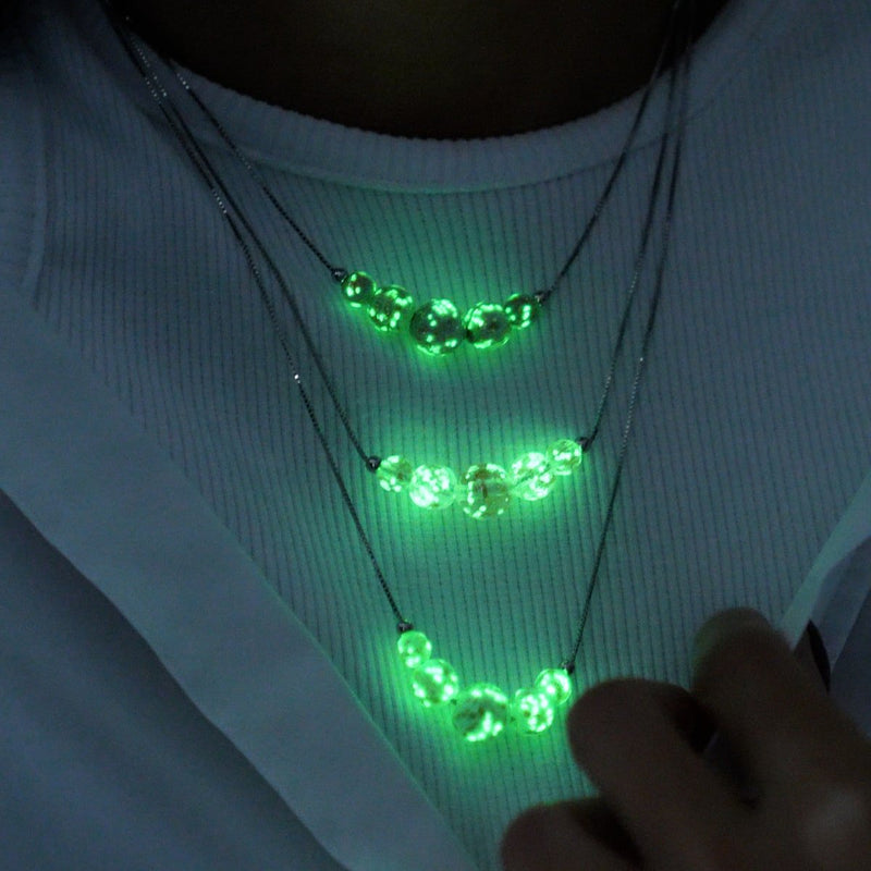 Immergrün | 925 Sterling Silber | Glühwürmchen-Glas-Halskette mit Unendlichkeitsverschluss