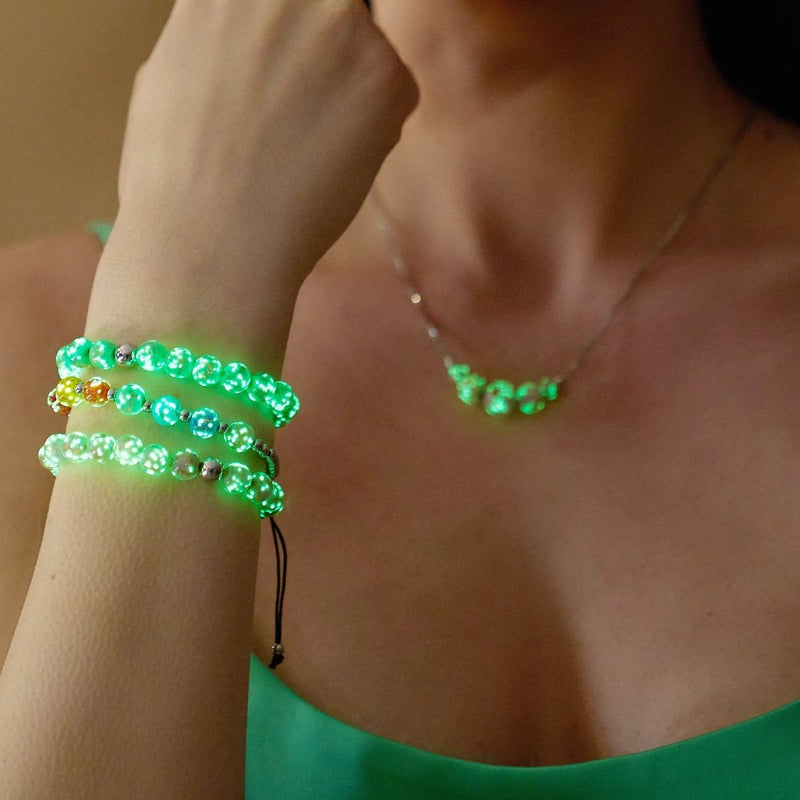 Immergrün | 925 Sterling Silber | Glühwürmchen-Glas-Halskette mit Unendlichkeitsverschluss