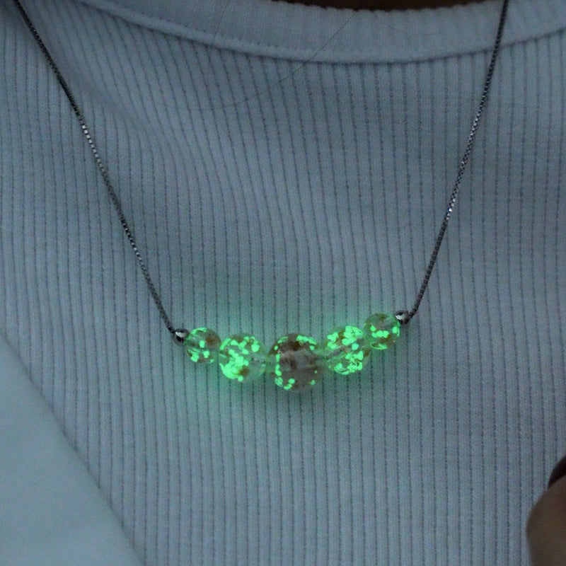 Rosenwasser | 925er Sterlingsilber | Glühwürmchen-Glas-Halskette mit Unendlichkeitsverschluss