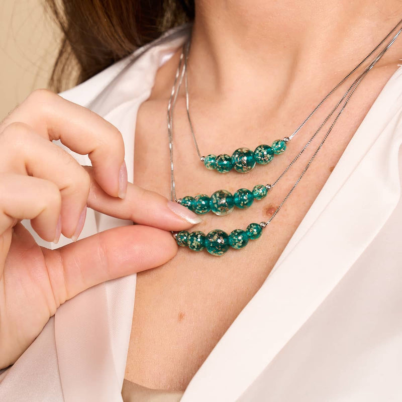 Blaugrün | 925er Sterlingsilber | Glühwürmchen-Glas-Halskette mit Unendlichkeitsverschluss