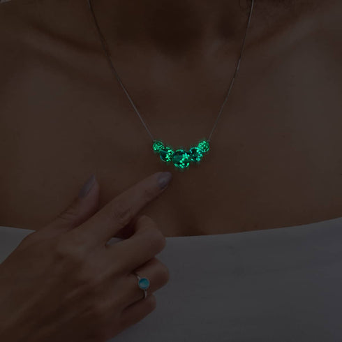 Blaugrün | 925er Sterlingsilber | Glühwürmchen-Glas-Halskette mit Unendlichkeitsverschluss