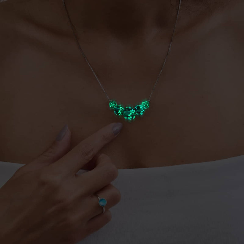 Blaugrün | 925er Sterlingsilber | Glühwürmchen-Glas-Halskette mit Unendlichkeitsverschluss