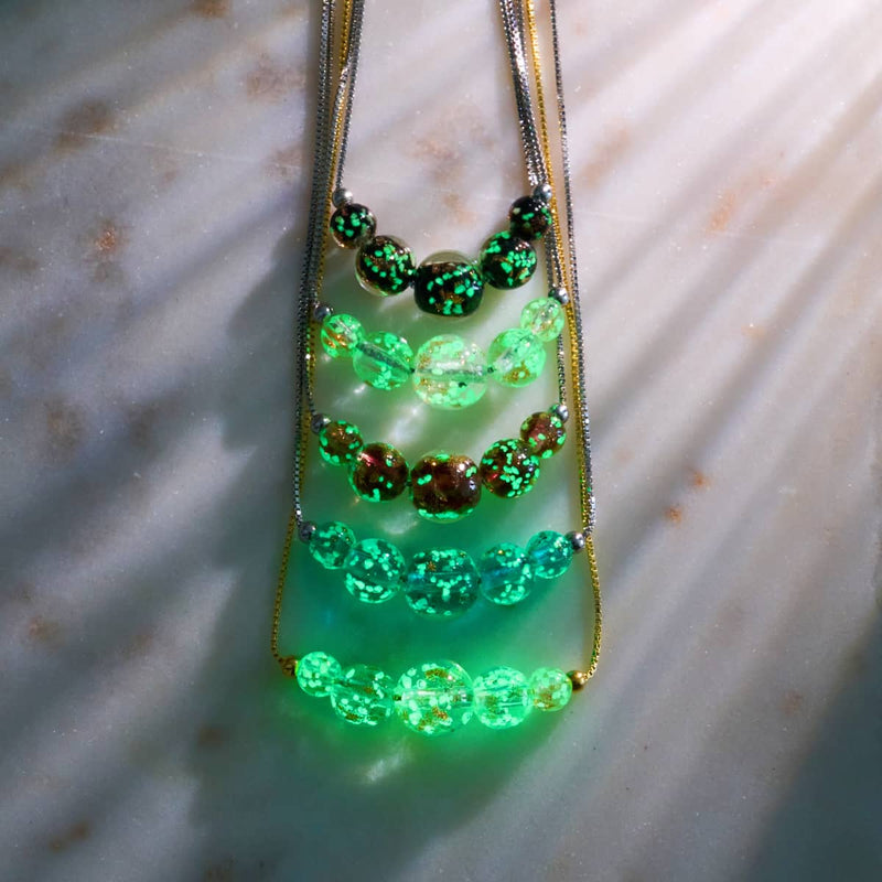 Blaugrün | 925er Sterlingsilber | Glühwürmchen-Glas-Halskette mit Unendlichkeitsverschluss