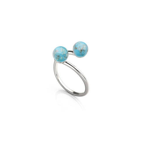 Himmelblau | 925er Sterlingsilber | Glühwürmchenglas | Unendlichkeits-Helix-Ring