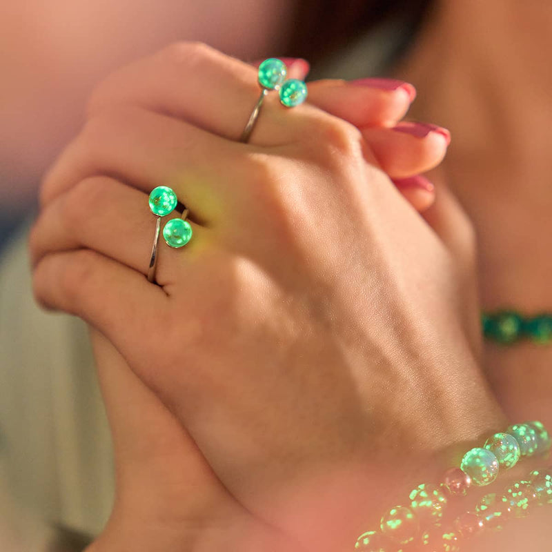 Himmelblau | 925er Sterlingsilber | Glühwürmchenglas | Unendlichkeits-Helix-Ring