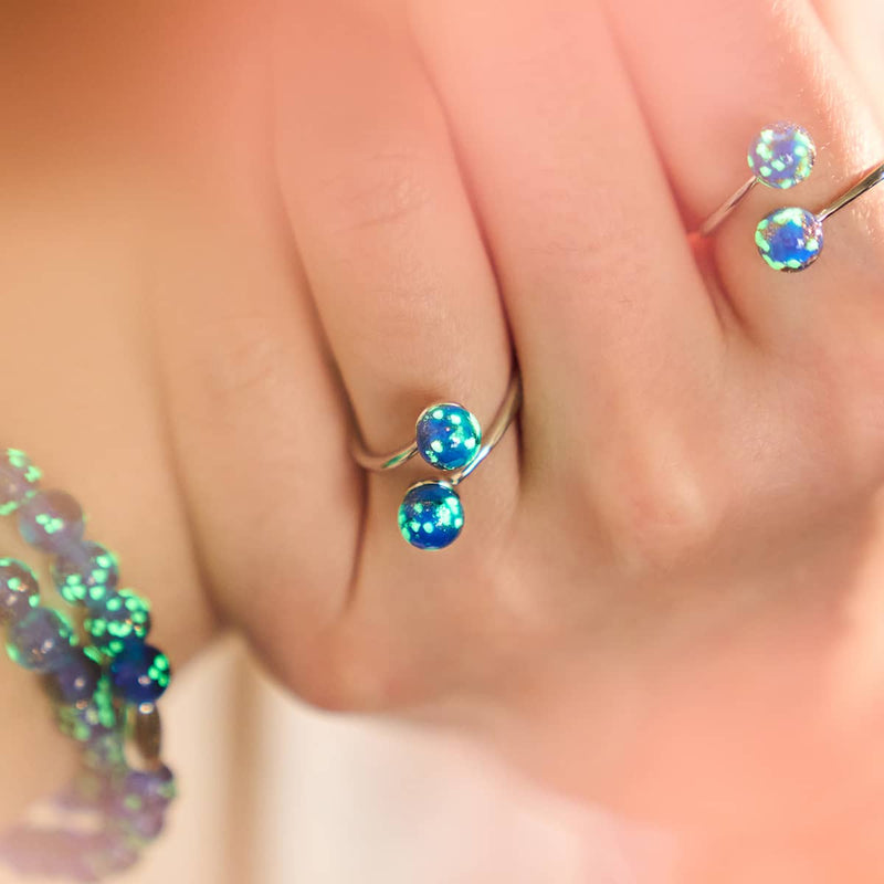 Kobalt | 925er Sterlingsilber | Glühwürmchenglas | Unendlichkeits-Helix-Ring