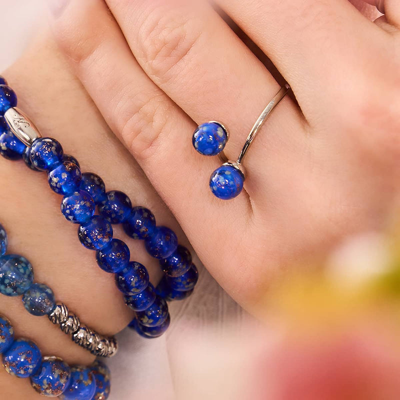 Kobalt | 925er Sterlingsilber | Glühwürmchenglas | Unendlichkeits-Helix-Ring