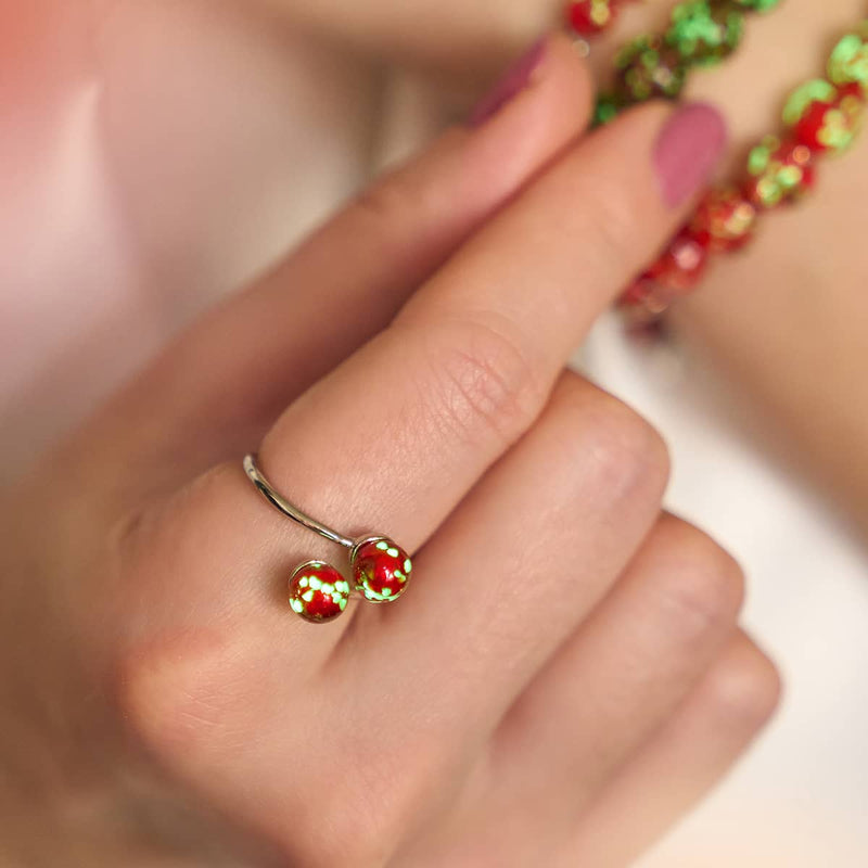 Purpurrot | 925er Sterlingsilber | Glühwürmchenglas | Unendlichkeits-Helix-Ring