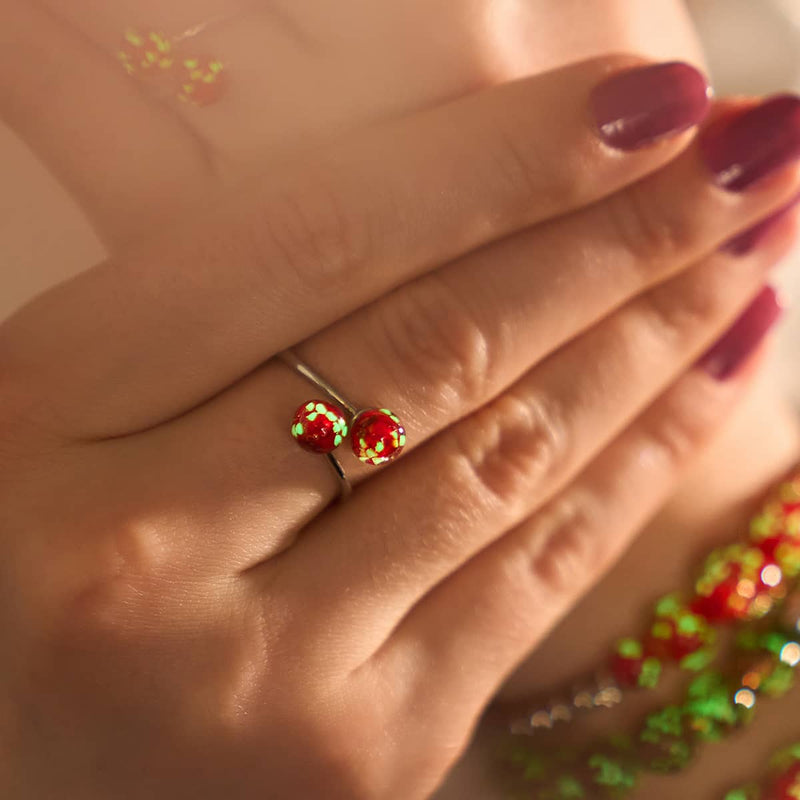 Purpurrot | 925er Sterlingsilber | Glühwürmchenglas | Unendlichkeits-Helix-Ring