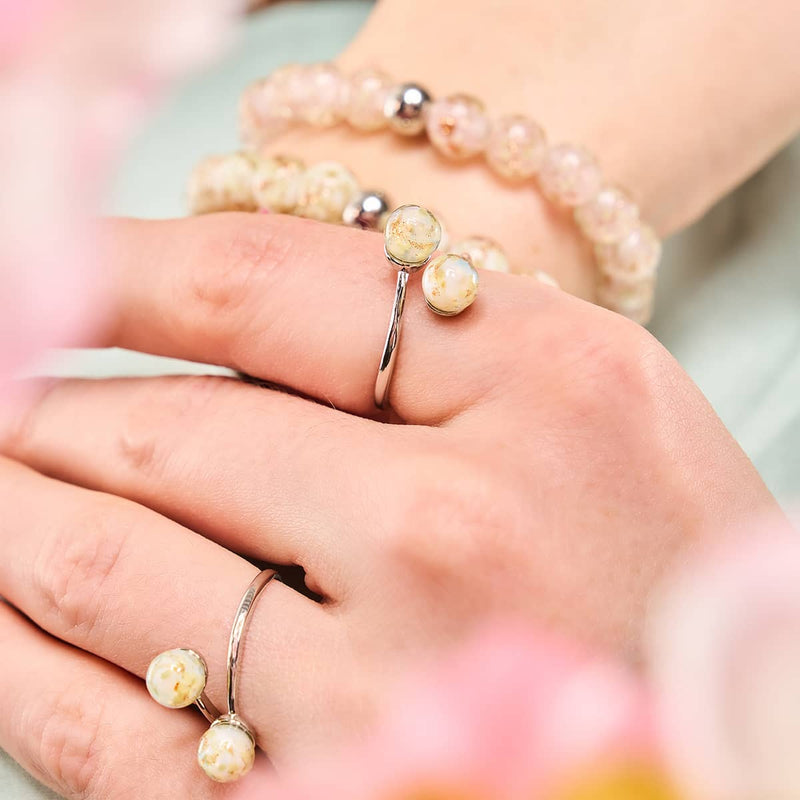 Elfenbein | 925er Sterlingsilber | Glühwürmchenglas | Unendlichkeits-Helix-Ring