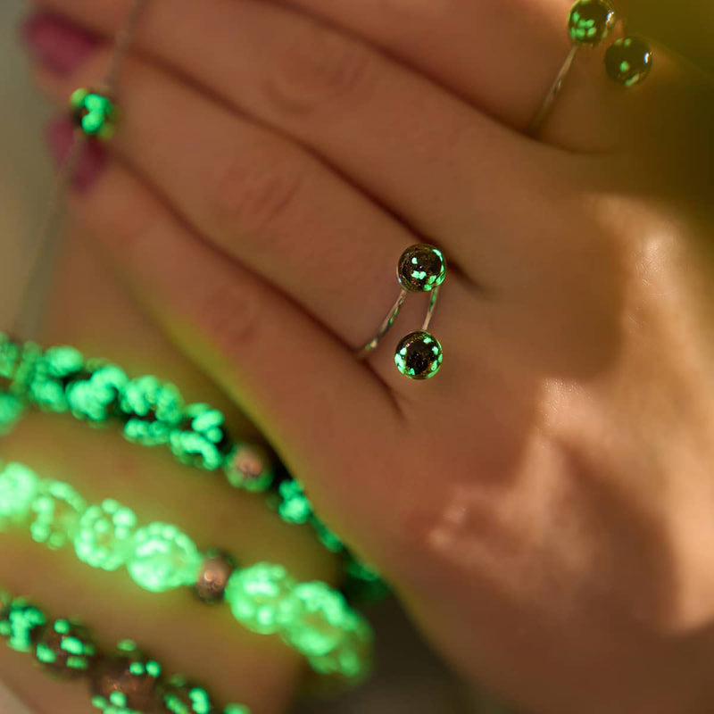 Obsidian | 925er Sterlingsilber | Glühwürmchenglas | Unendlichkeits-Helix-Ring