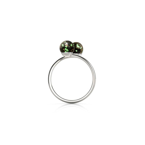 Obsidian | 925er Sterlingsilber | Glühwürmchenglas | Unendlichkeits-Helix-Ring