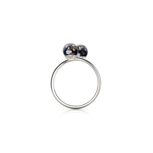 Obsidian | 925er Sterlingsilber | Glühwürmchenglas | Unendlichkeits-Helix-Ring