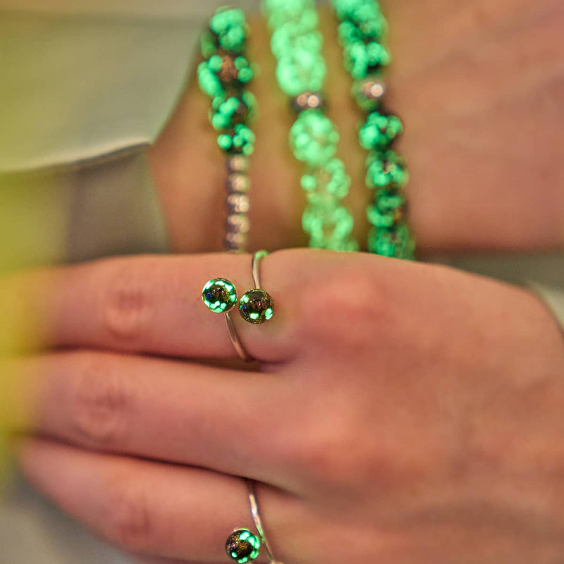 Obsidian | 925er Sterlingsilber | Glühwürmchenglas | Unendlichkeits-Helix-Ring