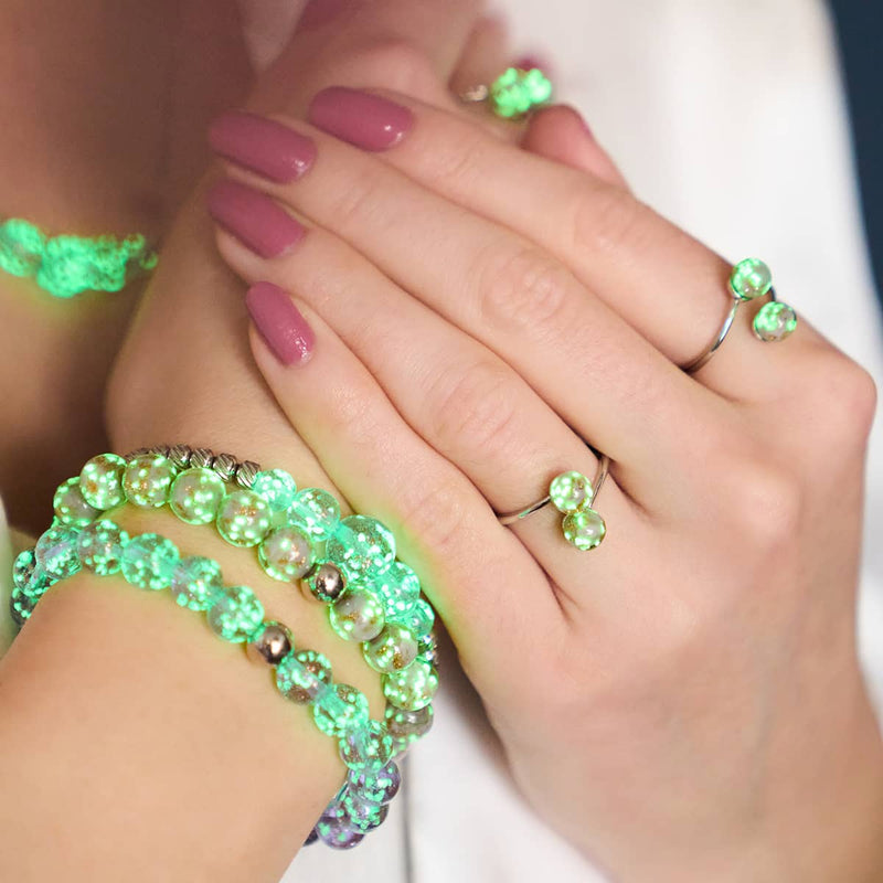 Immergrün | 925er Sterlingsilber | Glühwürmchenglas | Unendlichkeits-Helix-Ring