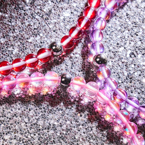Blutmond | Silber | Galaxie Glas Makramee Perlen Armband