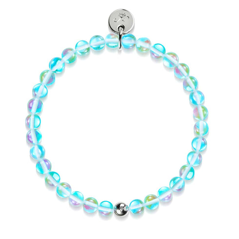Blauer Nebel | 925 Sterling Silber | Galaxie Glasperlenarmband