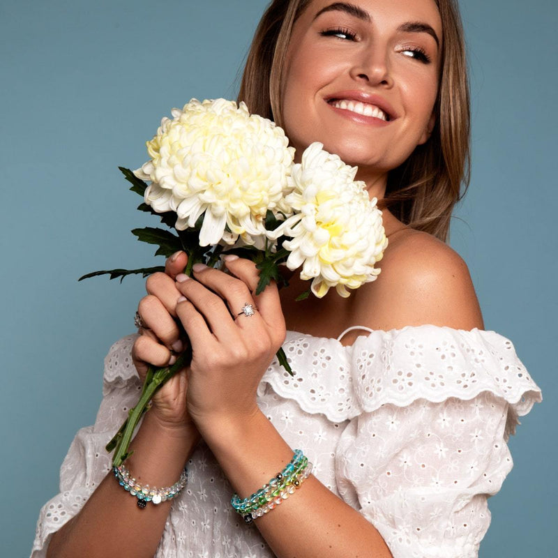 Blauer Nebel | 925 Sterling Silber | Galaxie Glasperlenarmband