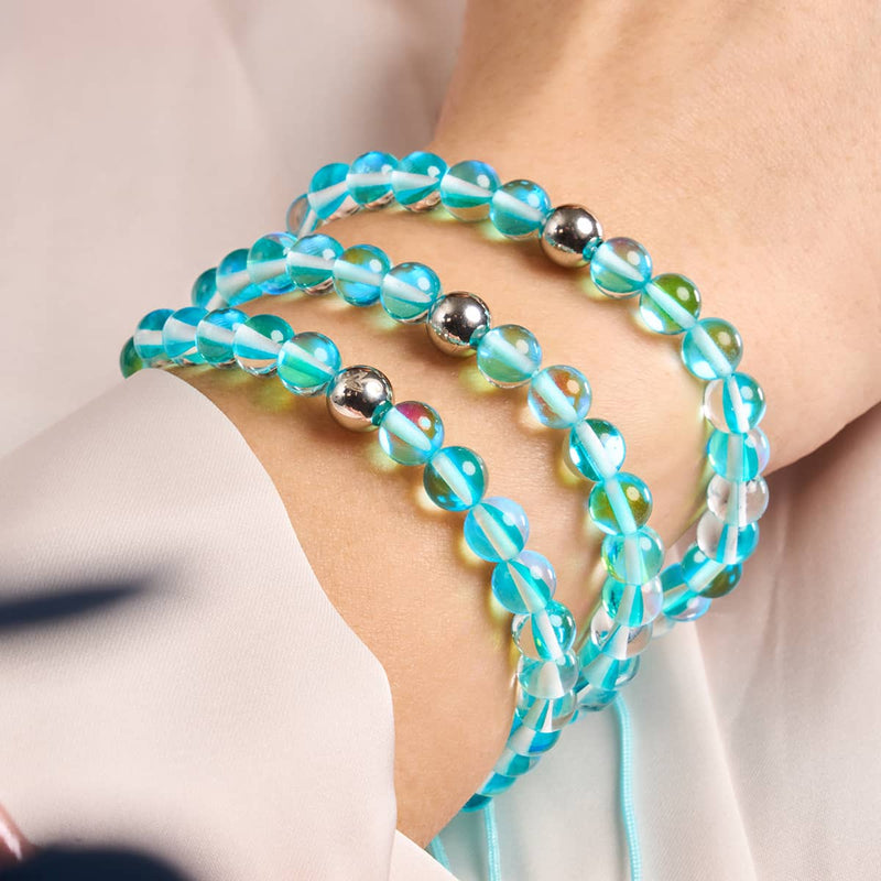 Blauer Nebel | Silber | Galaxie Glas Makramee Perlen Armband